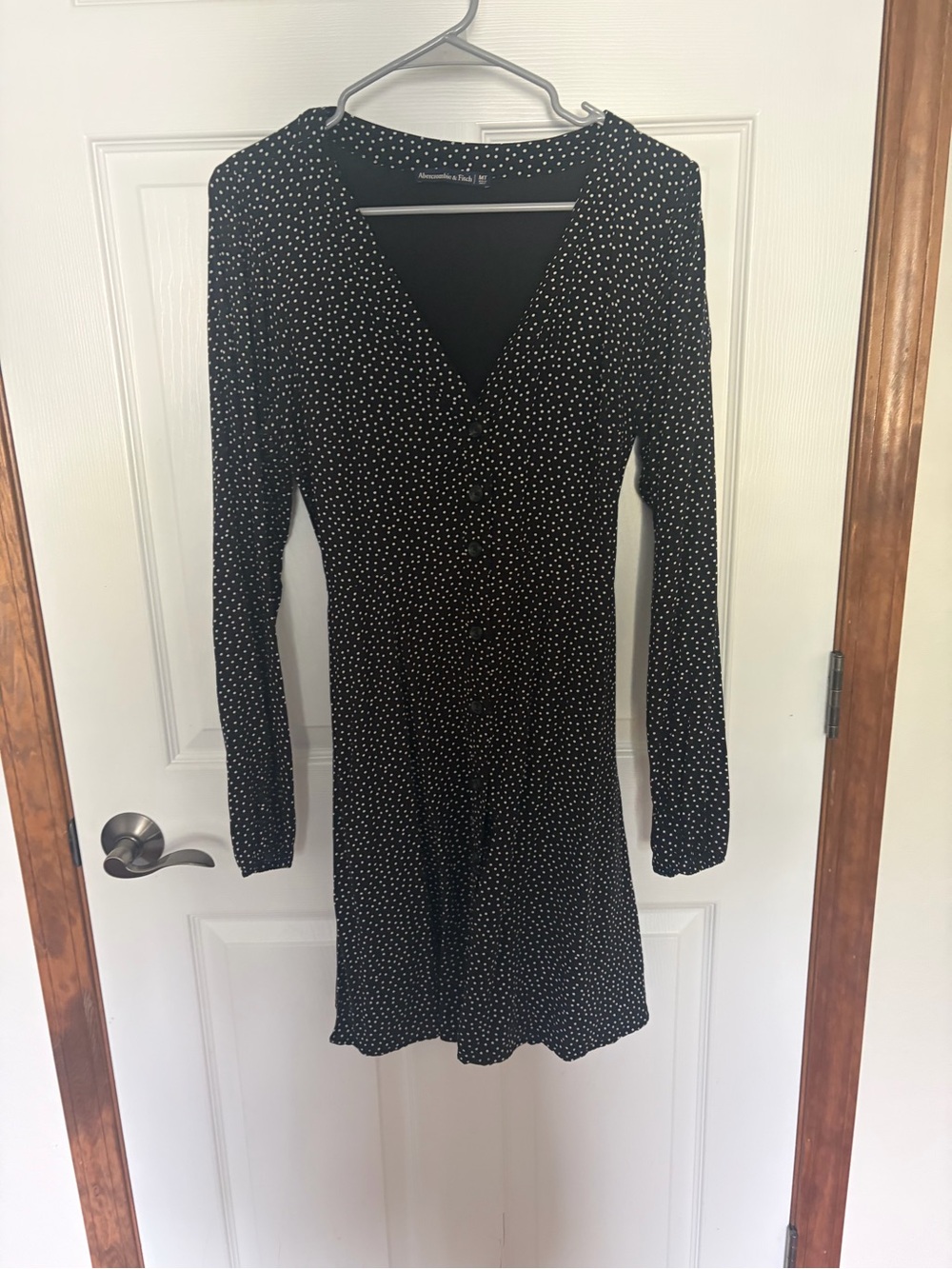 Abercrombie & Fitch Black Dress with White Dot Print, Long Sleeve